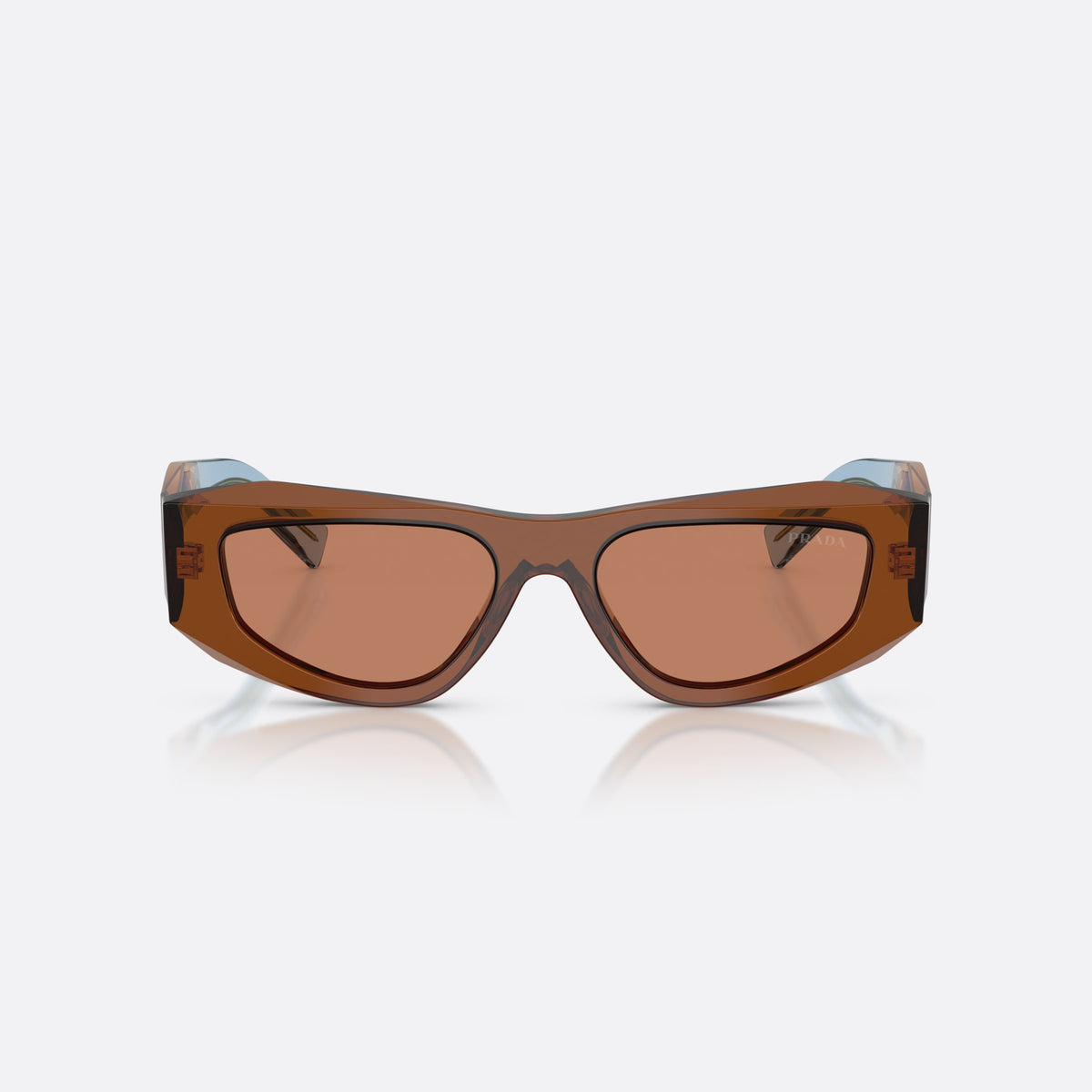 Prada PR B19S 25F90Q sunglasses, brown pillow frame for men, plain bridge joining lenses, full-rim frame, front view