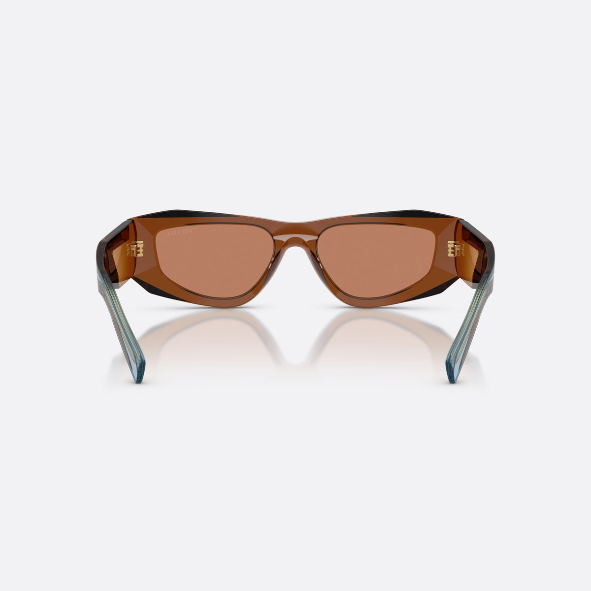 Prada PR B19S 25F90Q sunglasses, brown pillow frame for men, plain bridge joining lenses, full-rim frame, back view