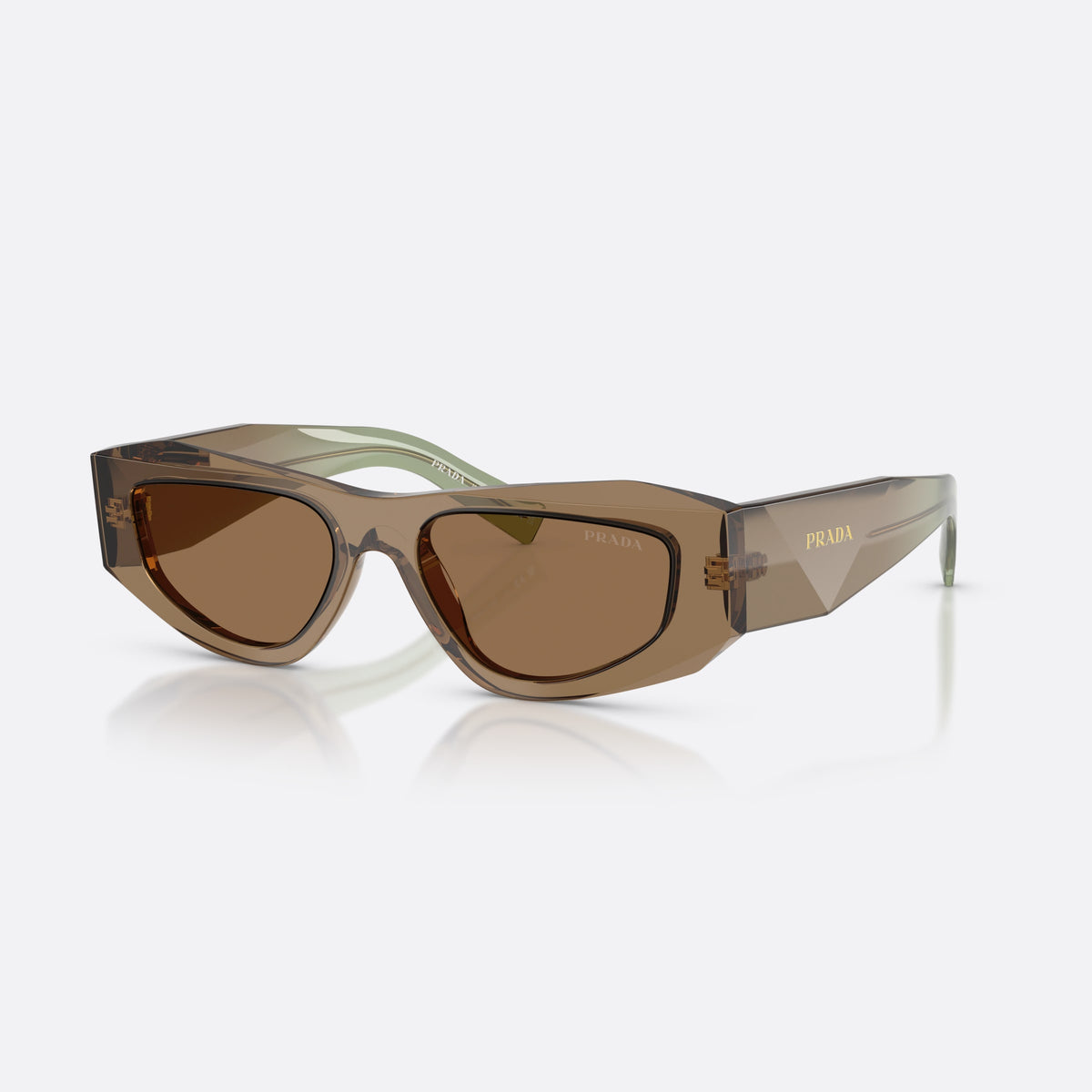Prada PR B19S 29E90F sunglasses, brown pillow frame for men, plain integrated bridge, brand lettering on temples
