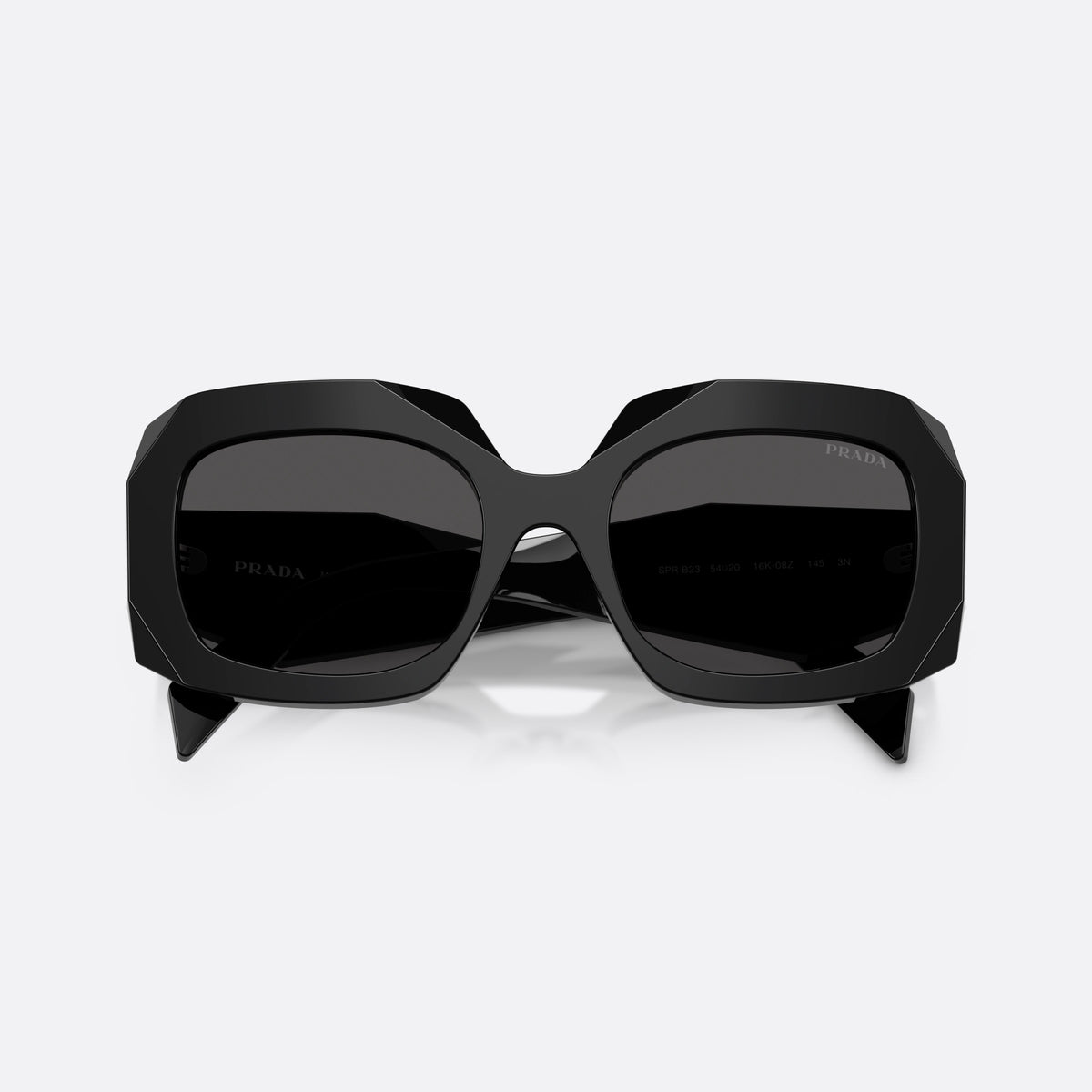 Ochelari de soare Prada PR B23S 16K08Z, patrati negru, pentru femei, punte simplă cu margini înclinate, brațe late cu fațete, cu brațele pliate