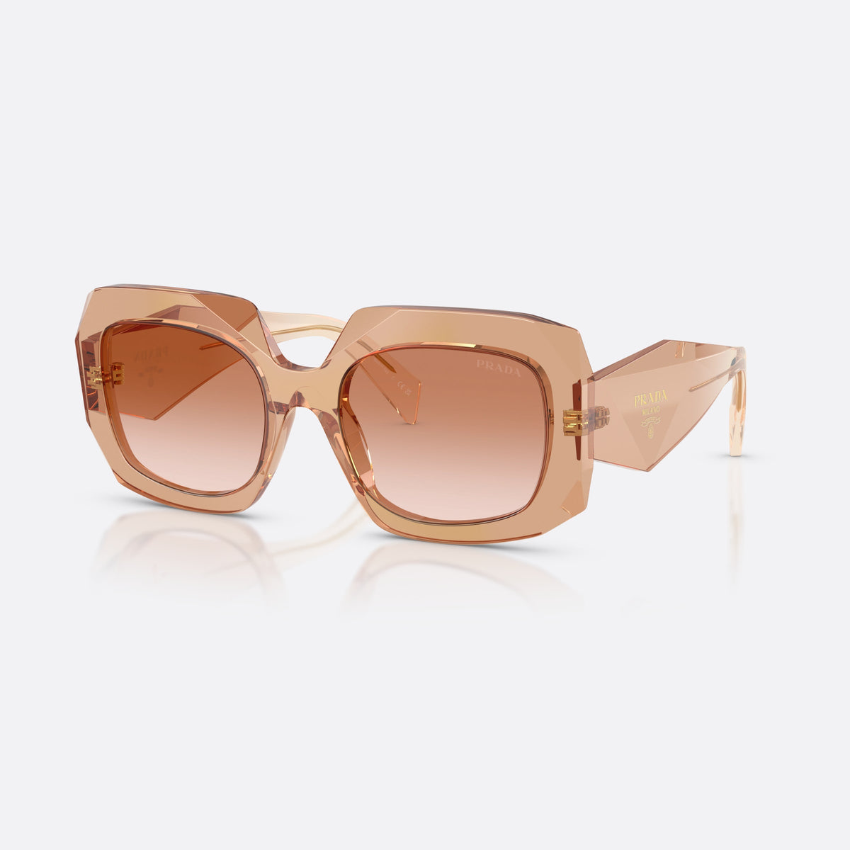 Prada PR B23S 28E50S sunglasses, brown square frame for women, keyhole bridge, brand lettering on the temples