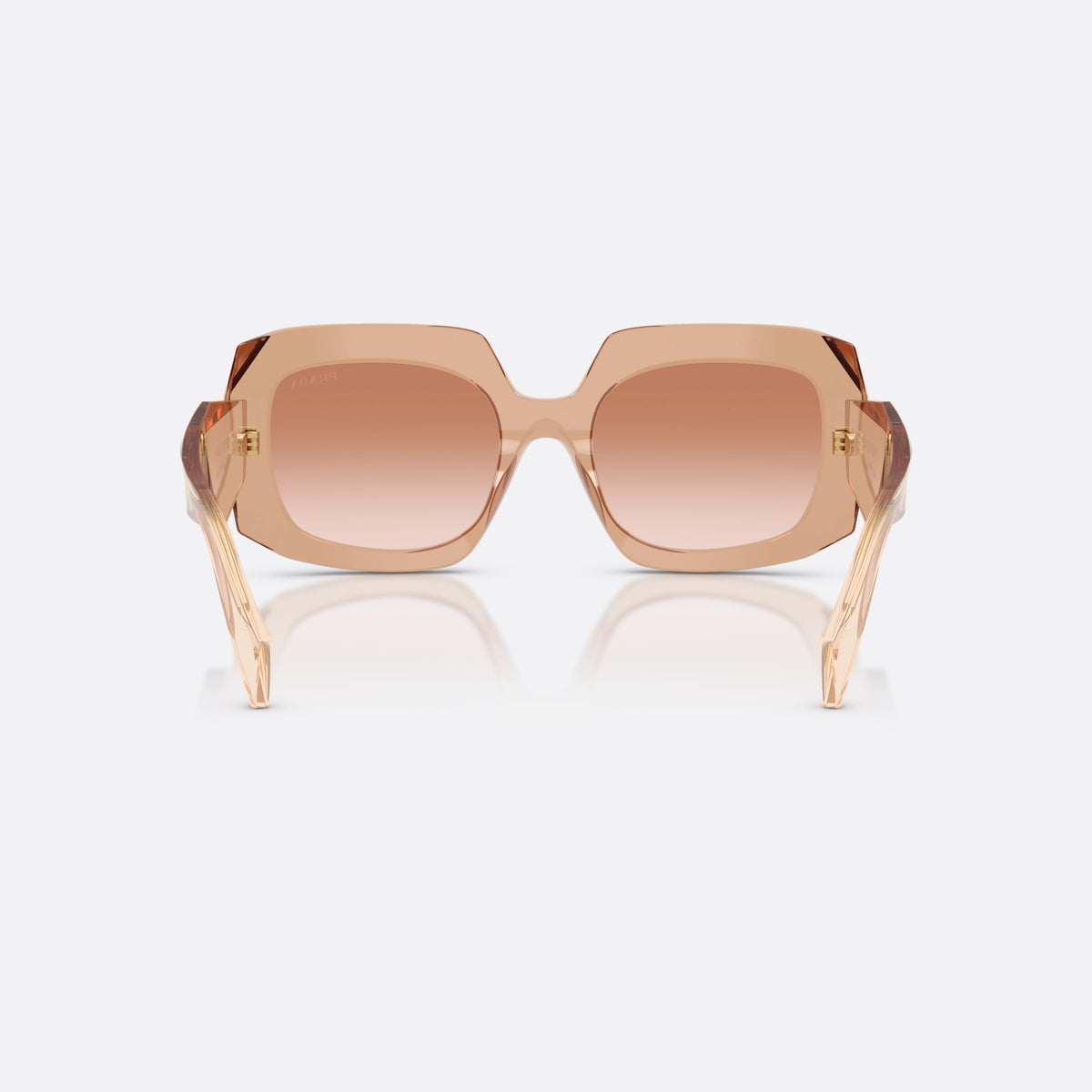 Prada PR B23S 28E50S sunglasses, brown square frame for women, keyhole bridge, brand lettering on the temples, back view