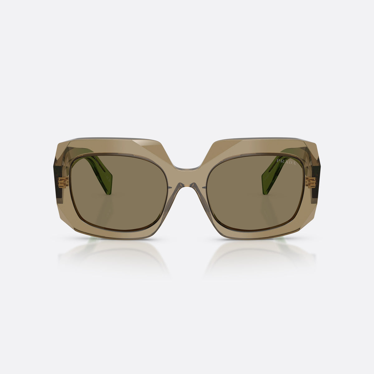 Ochelari de soare Prada PR B23S 29E90F, patrati maro, pentru femei, punte simplă cu talie îngustă, litere ale brandului pe brațe, vedere din față