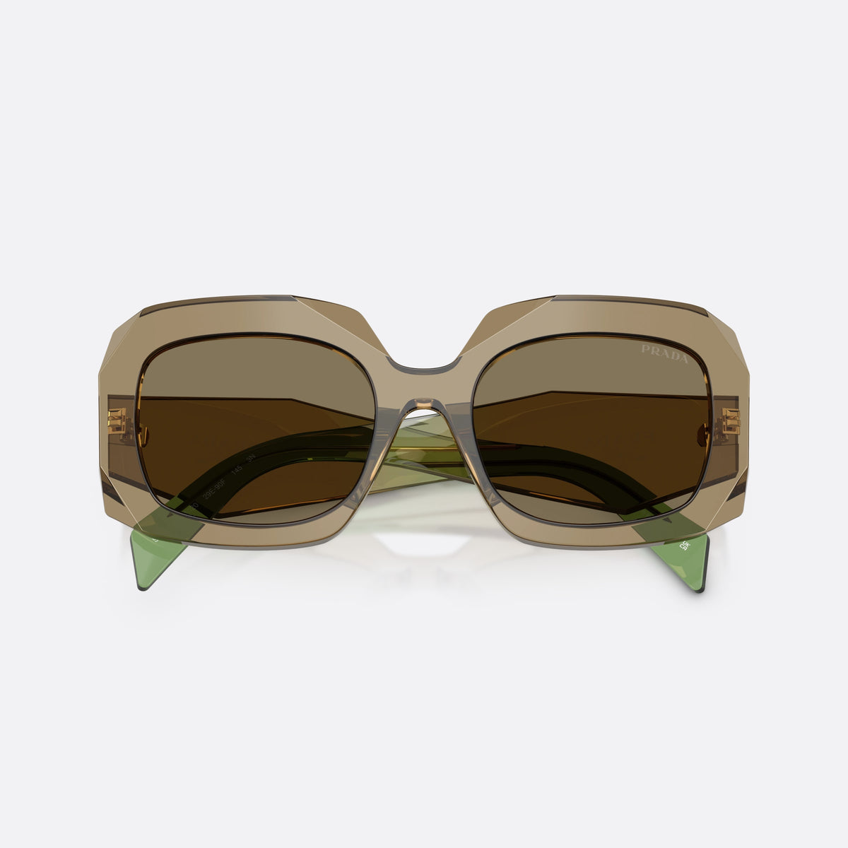 Ochelari de soare Prada PR B23S 29E90F, patrati maro, pentru femei, punte simplă cu talie îngustă, litere ale brandului pe brațe, cu brațele pliate