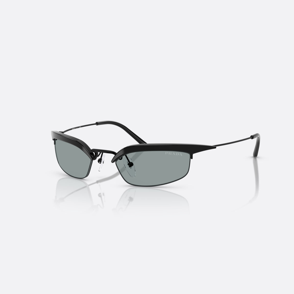 Ochelari de soare Prada PR B50S 1AB3C2, rectangulari negru, pentru femei, punte subțire din metal, literele brandului pe braț