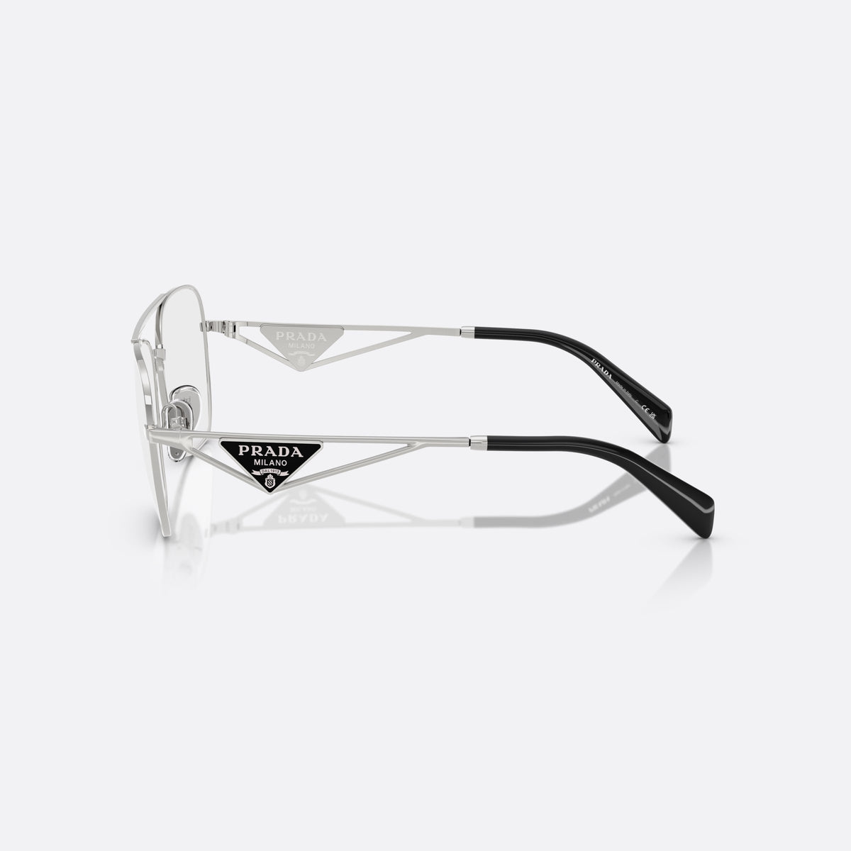 Rame ochelari de vedere Prada PR B50V 1BC1O1, visor argintiu, pentru femei, punte dublă cu bară metalică, literele brandului pe brațe, vedere laterală