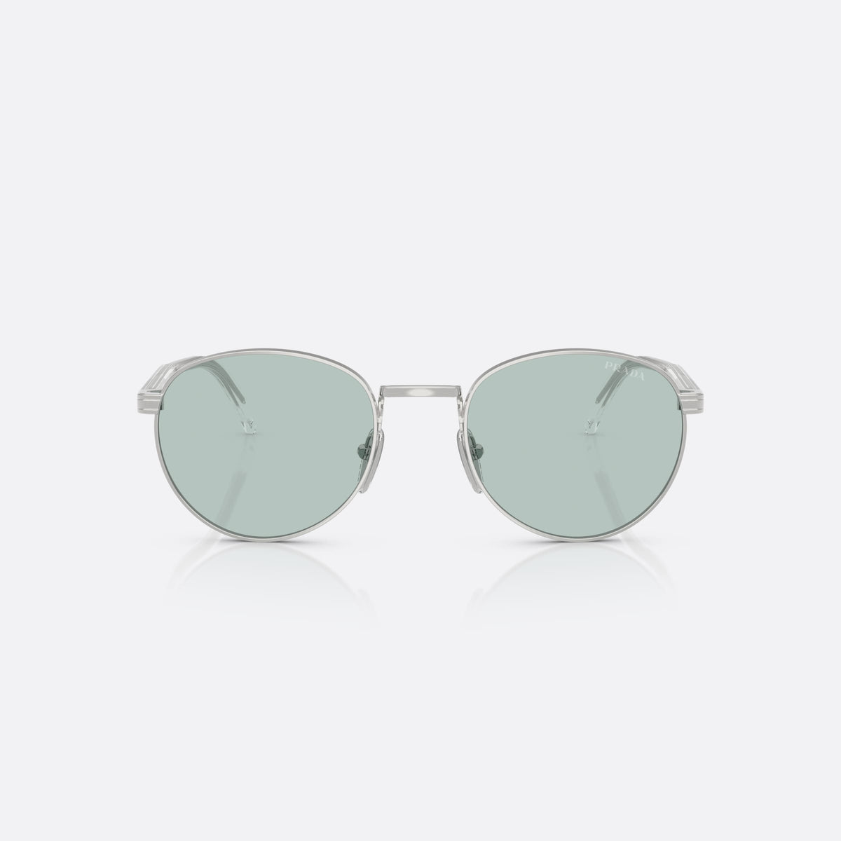 Prada PR B51S 1BC40N SIBL sunglasses, silver oval frame for men, plain metal bridge, brand lettering on the temples, front view
