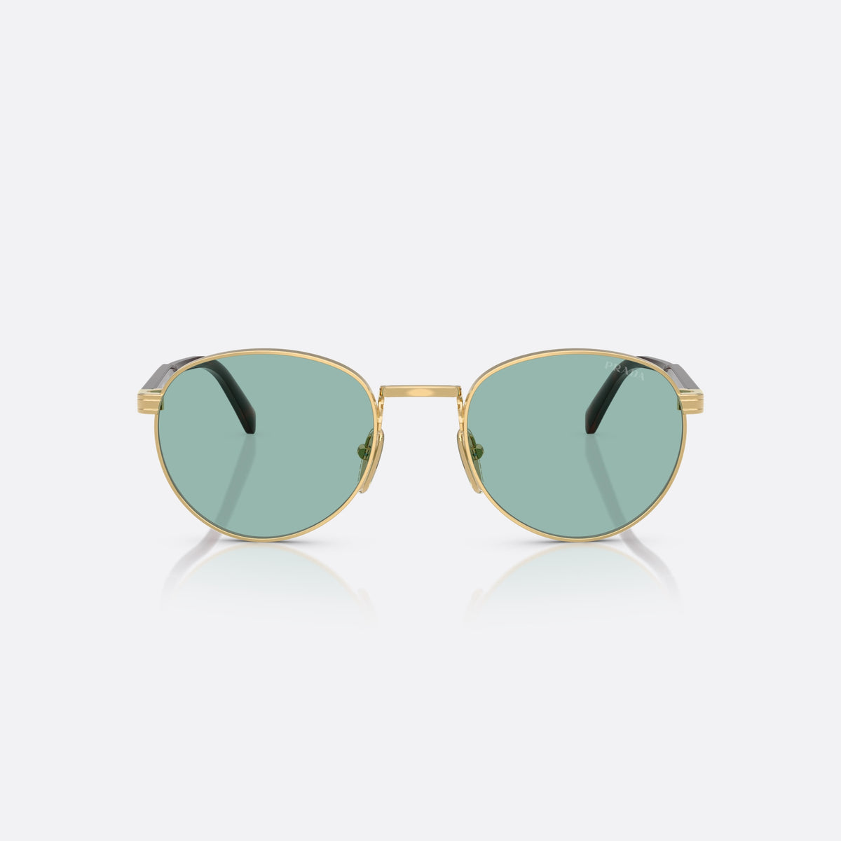 Ochelari de soare Prada PR B51S 5AK40K GLBL, ovali auriu, pentru bărbați, punte metalică simplă, literele brandului pe brațe, vedere din față