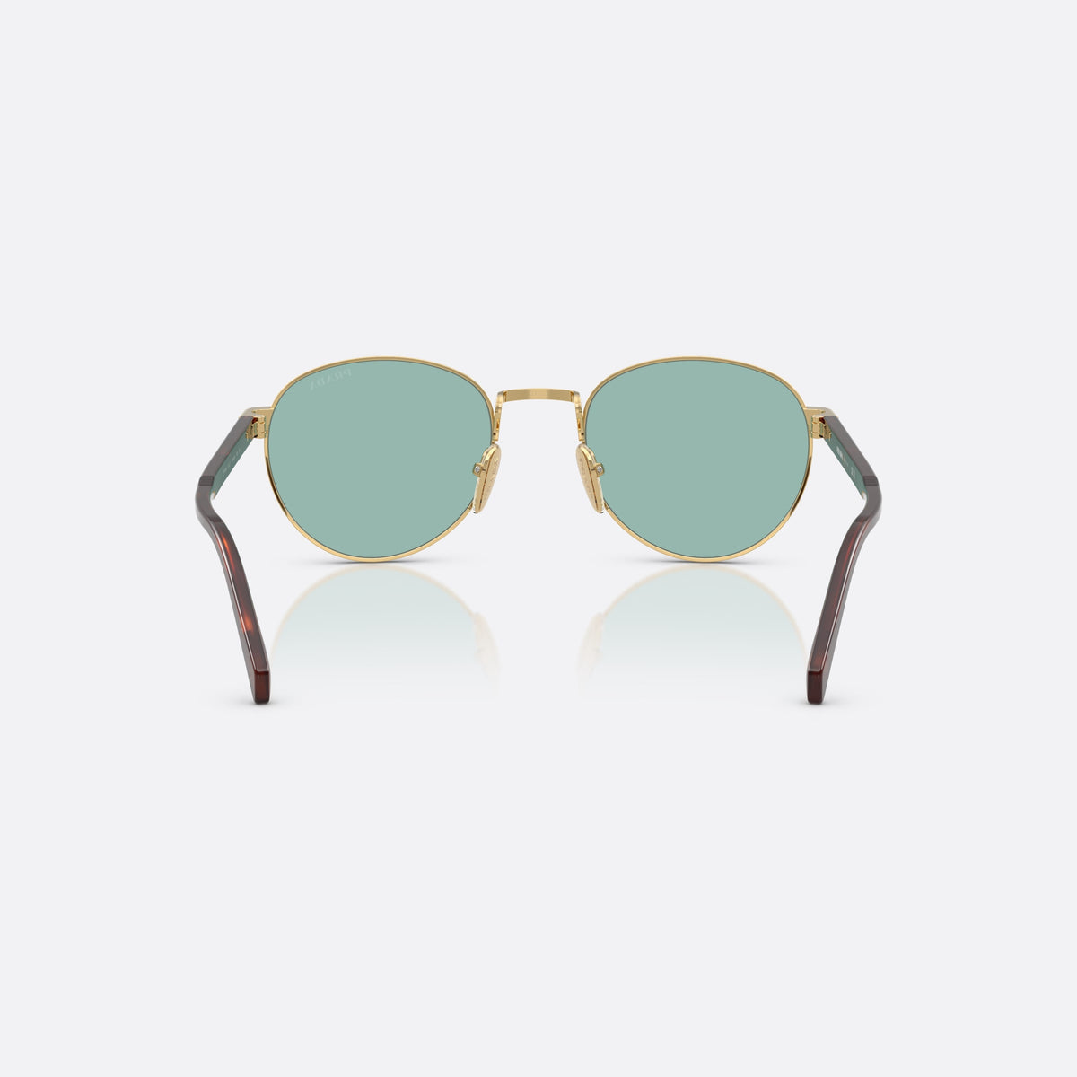 Ochelari de soare Prada PR B51S 5AK40K GLBL, ovali auriu, pentru bărbați, punte metalică simplă, literele brandului pe brațe, vedere din spate