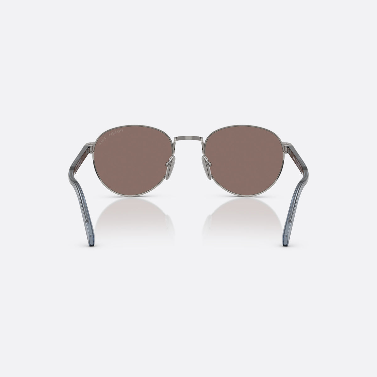 Prada PR B51S 5AV05C PBRD sunglasses, black oval frame for men, plain metal bridge, brand lettering on temples, back view