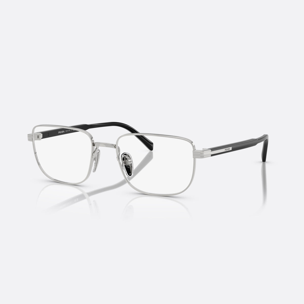 Rame ochelari de vedere Prada PR B51V 1BC1O1, geometrica argintiu, pentru bărbați, punte metalică simplă, literele brandului pe brațe
