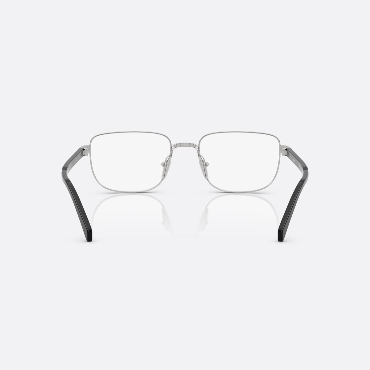 Rame ochelari de vedere Prada PR B51V 1BC1O1, geometrica argintiu, pentru bărbați, punte metalică simplă, literele brandului pe brațe, vedere din spate