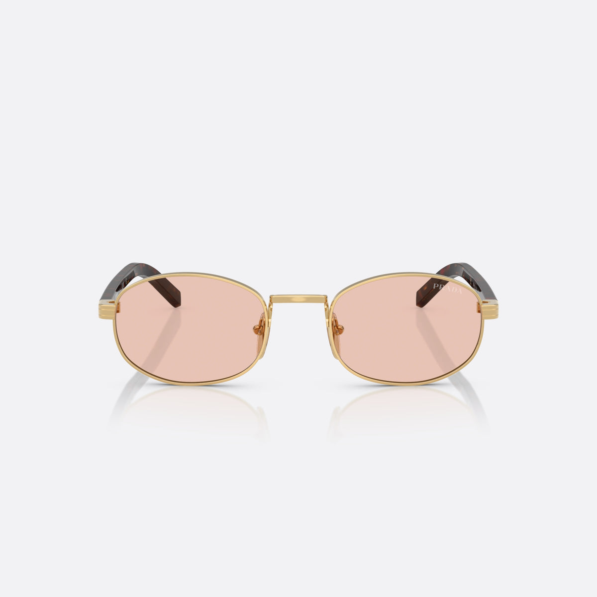 Ochelari de soare Prada PR B53S 5AK50V, ovali auriu, pentru femei, punte metalică simplă, literele brandului pe brațe, vedere din față