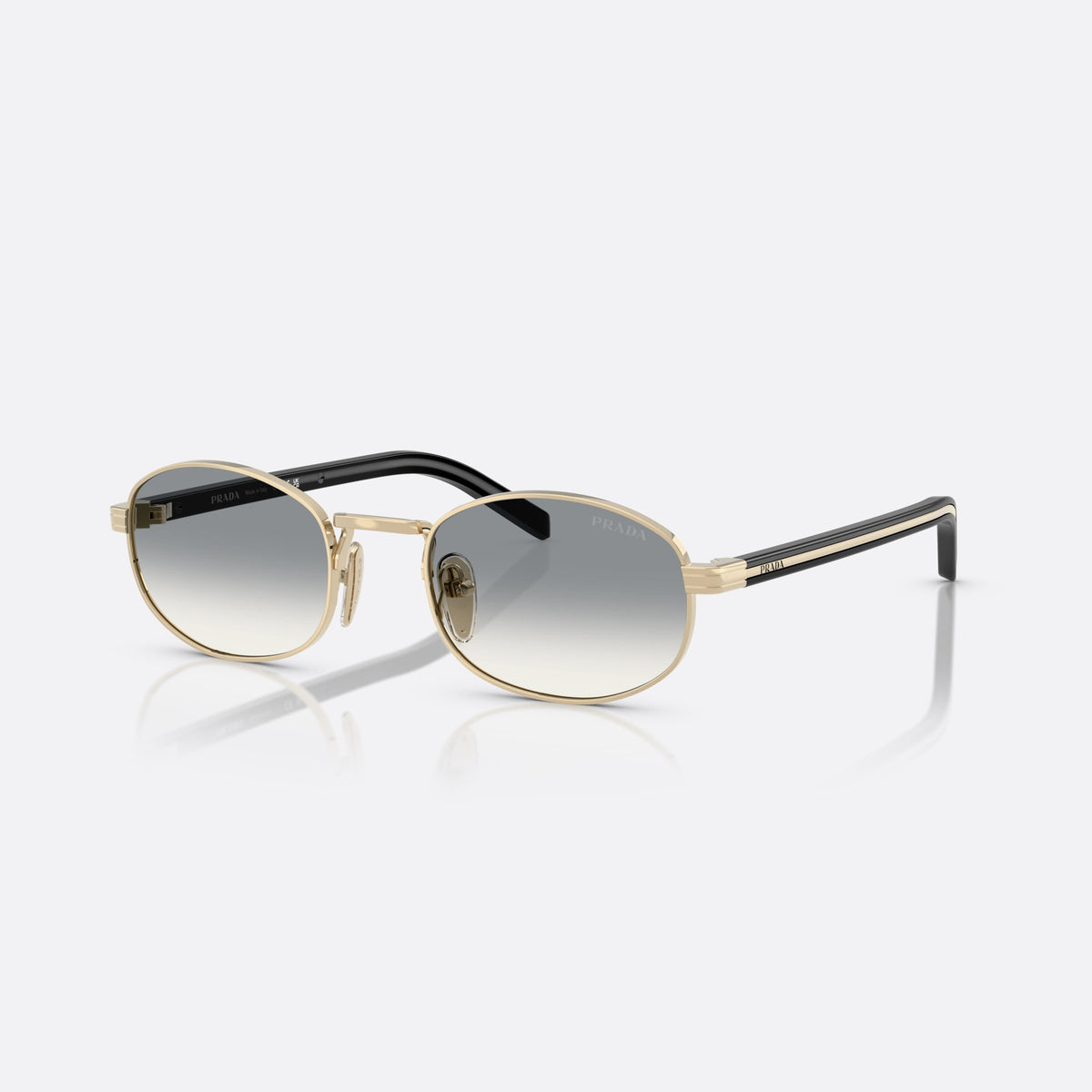 Ochelari de soare Prada PR B53S ZVN02C, ovali auriu, pentru femei, punte metalică simplă, literele brandului pe brațe