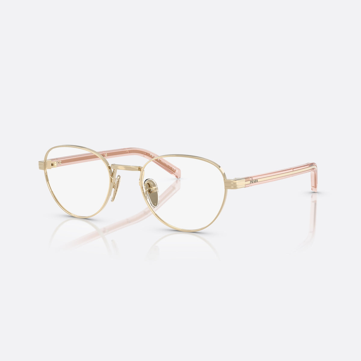 Rame ochelari de vedere Prada PR B53V ACX1O1, rotunzi auriu, pentru femei, punte metalică simplă, literele brandului pe brațe