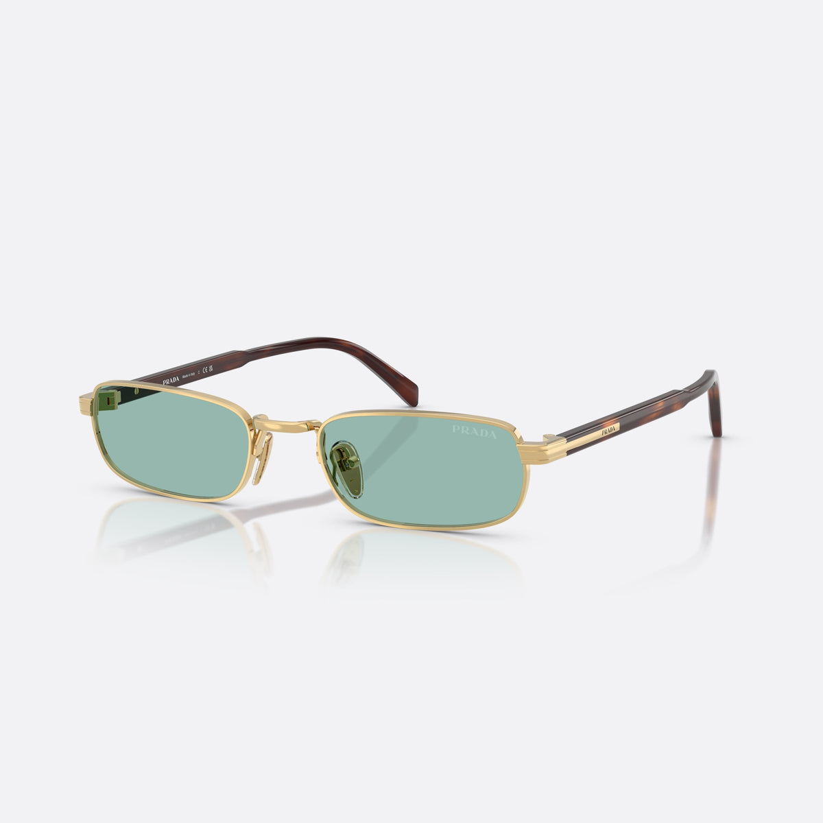 Ochelari de soare Prada PR B54S 5AK40K, rectangulari auriu, pentru bărbați, punte metalică simplă, literele brandului pe rama lentilei