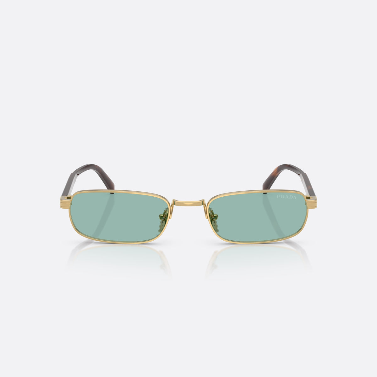 Ochelari de soare Prada PR B54S 5AK40K, rectangulari auriu, pentru bărbați, punte metalică simplă, literele brandului pe rama lentilei, vedere din față