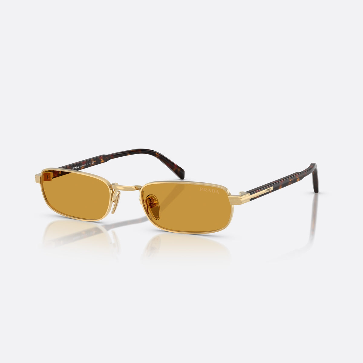 Ochelari de soare Prada PR B54S 5AK50P, rectangulari auriu, pentru bărbați, punte metalică simplă, literele brandului pe brațe