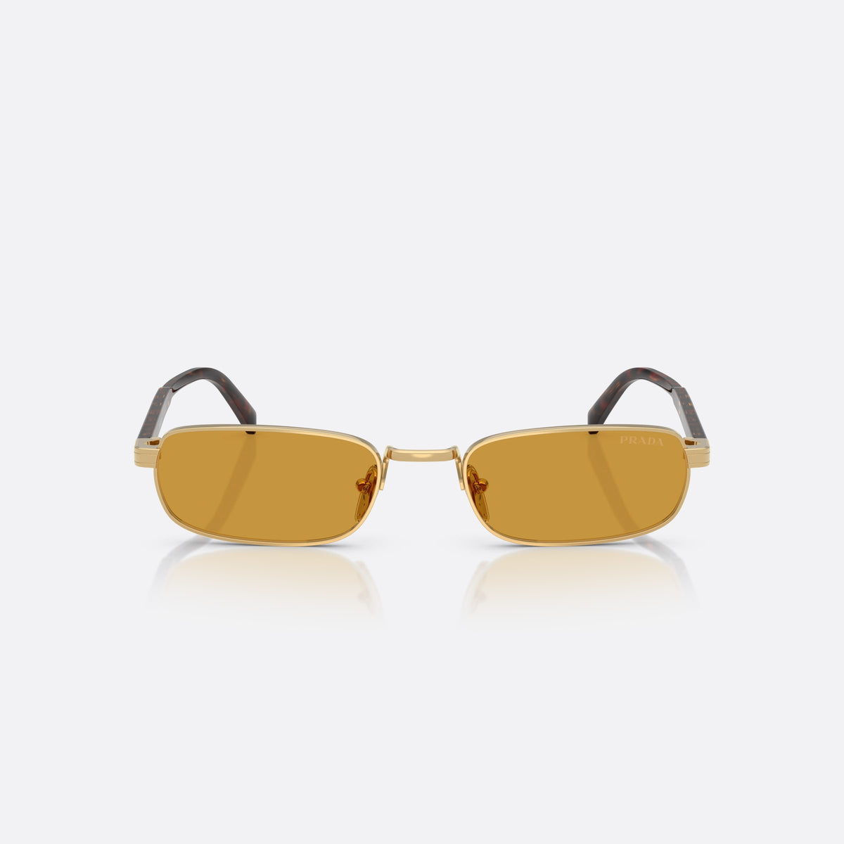 Ochelari de soare Prada PR B54S 5AK50P, rectangulari auriu, pentru bărbați, punte metalică simplă, literele brandului pe brațe, vedere din față