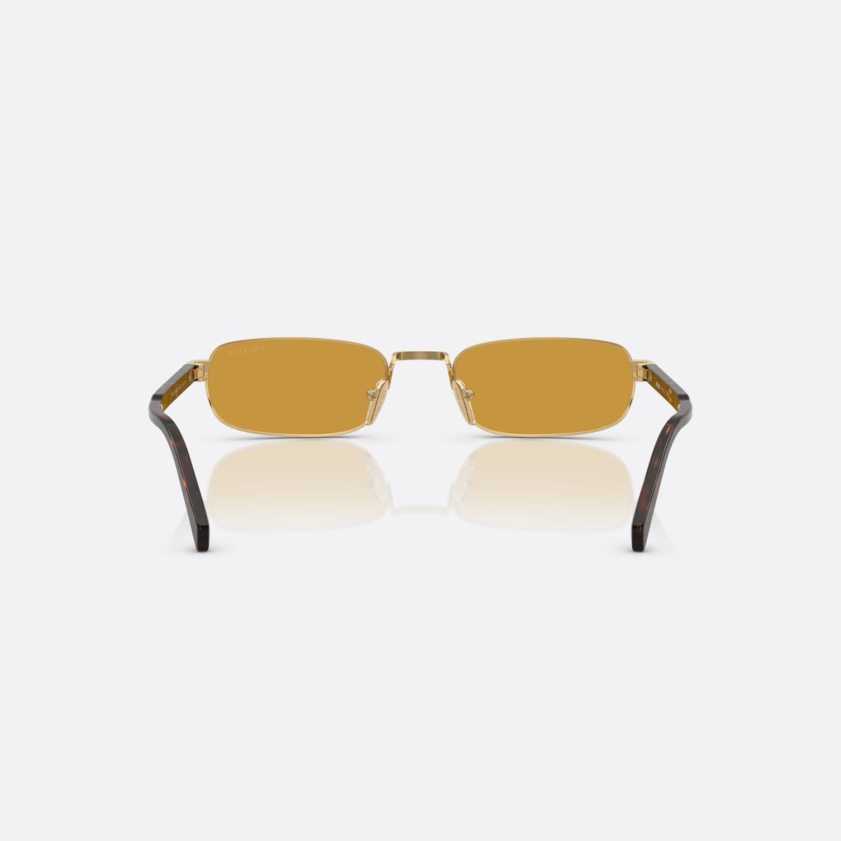 Ochelari de soare Prada PR B54S 5AK50P, rectangulari auriu, pentru bărbați, punte metalică simplă, literele brandului pe brațe, vedere din spate