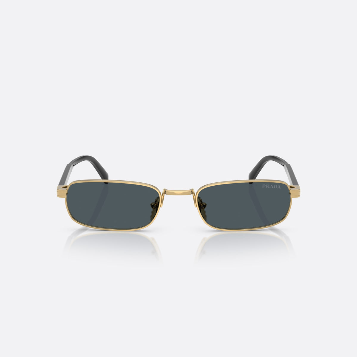 Prada PR B54S 5AK70B sunglasses, gold rectangle frame for men, plain metal bridge, brand lettering on temples, front view