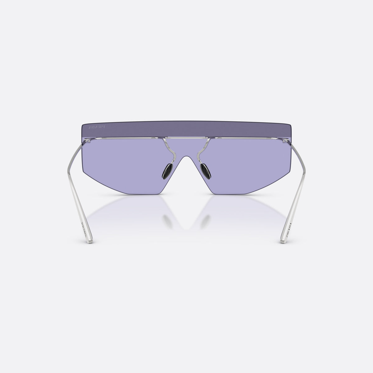 Prada PR B55S 1BC70P sunglasses, silver irregular frame for men, integrated bridge, no nose pads visible, back view