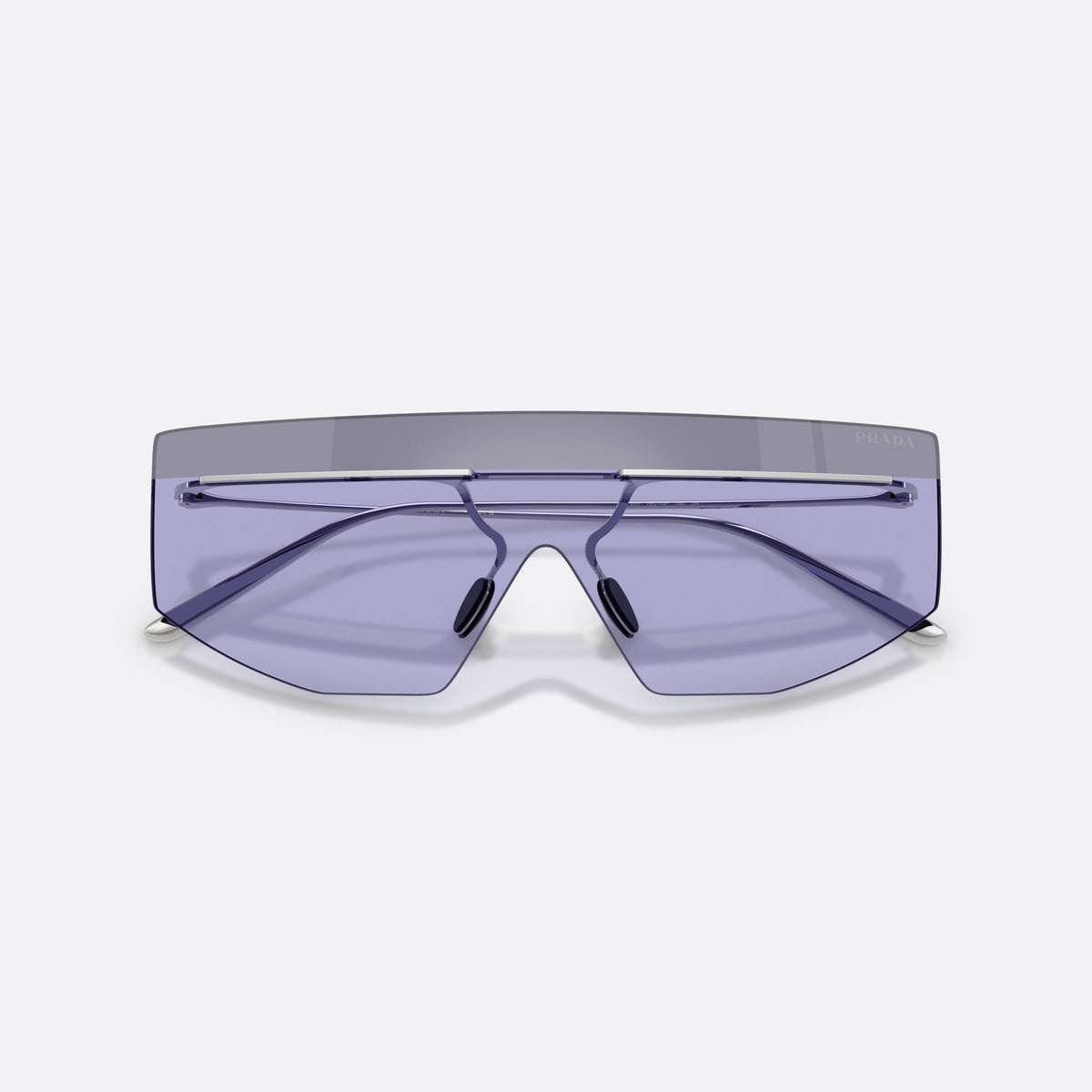Prada PR B55S 1BC70P sunglasses, silver irregular frame for men, integrated bridge, no nose pads visible, folded