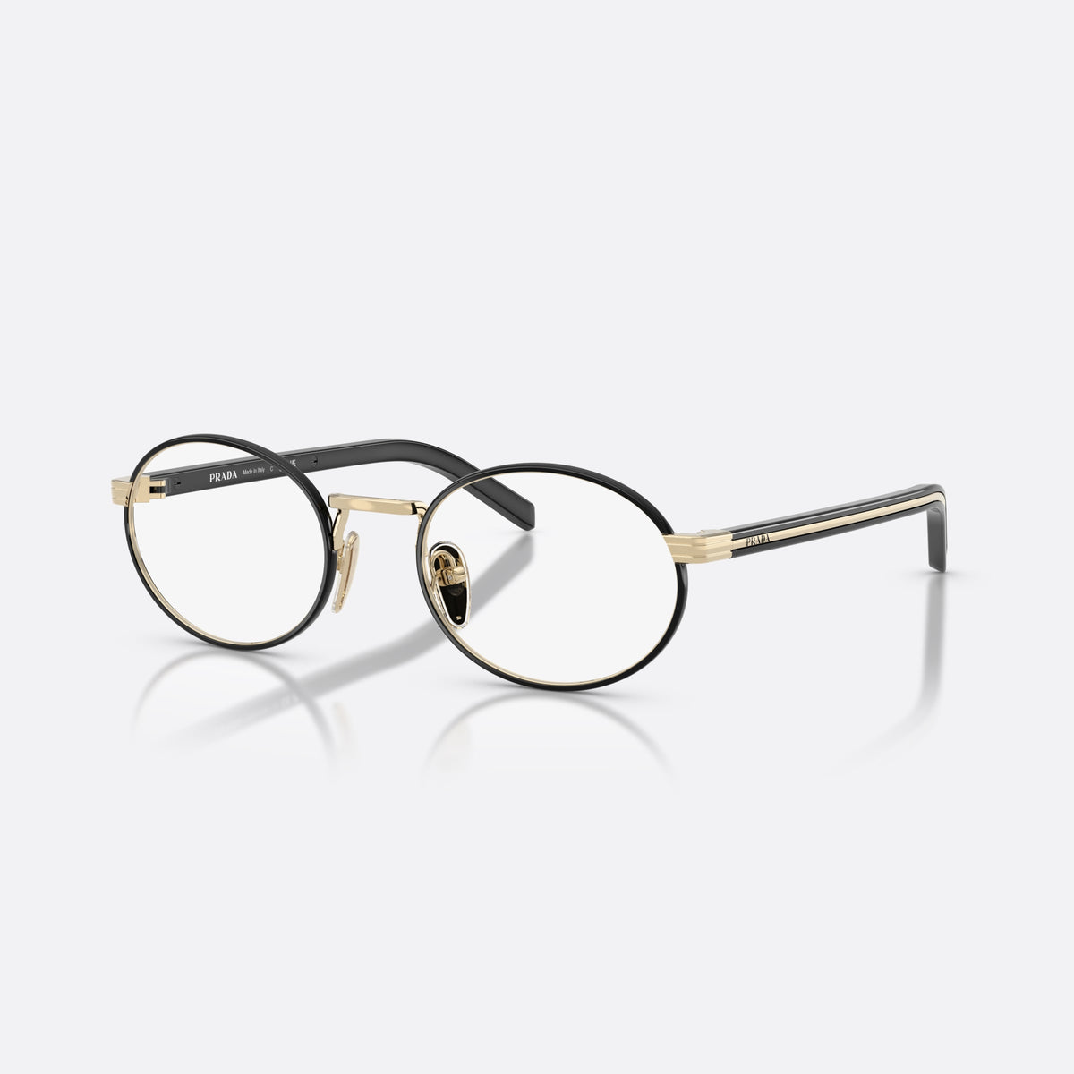 Rame ochelari de vedere Prada PR B55V AAV1O1, ovali auriu, pentru femei, punte metalică simplă, literele brandului pe brațe