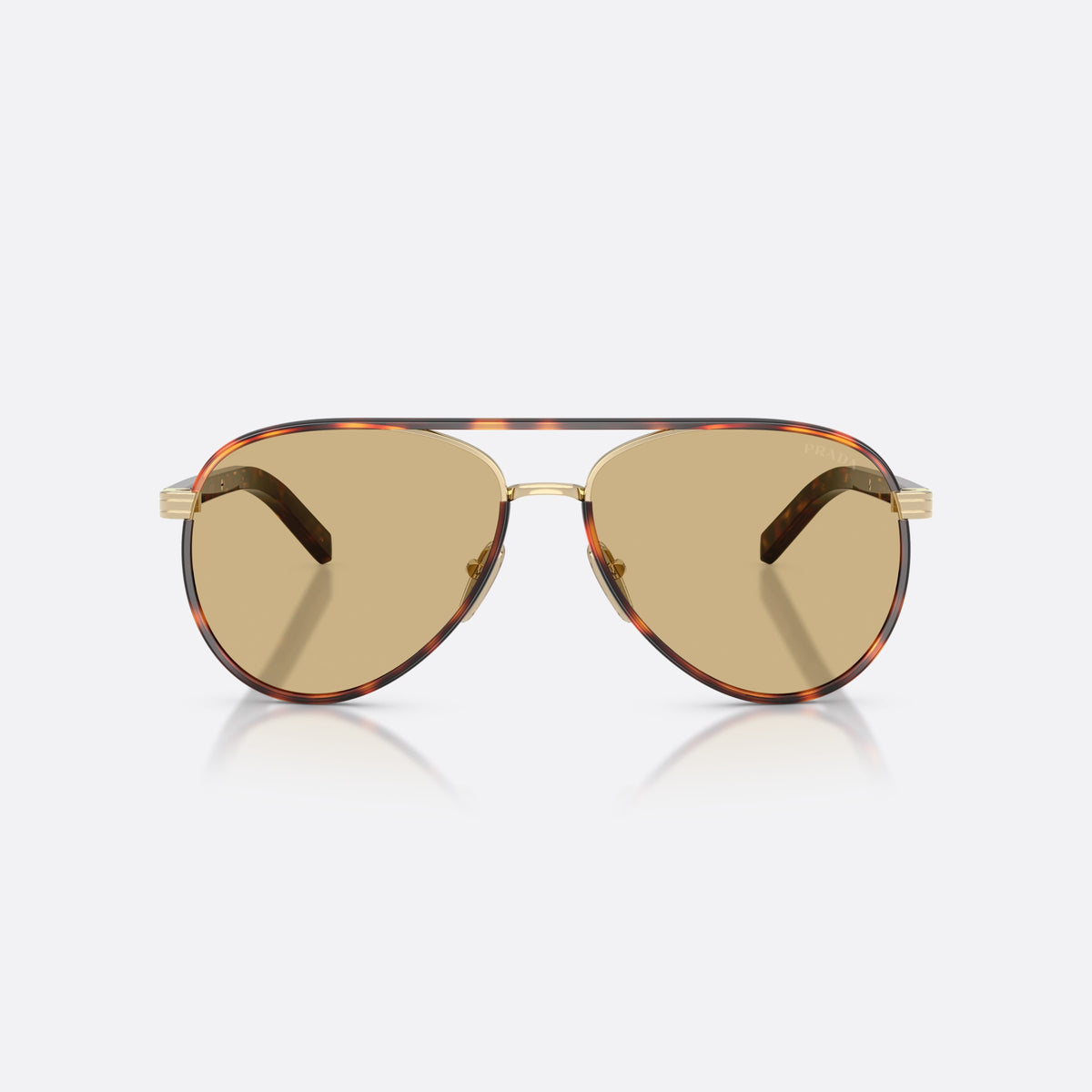 Prada PR B57S 21E10R sunglasses, gold pilot frame for women, double bridge with metal top bar, front view