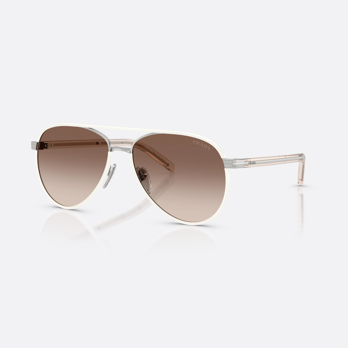 Prada PR B57S 23E10S sunglasses, silver pilot frame for women, double bridge with metal top