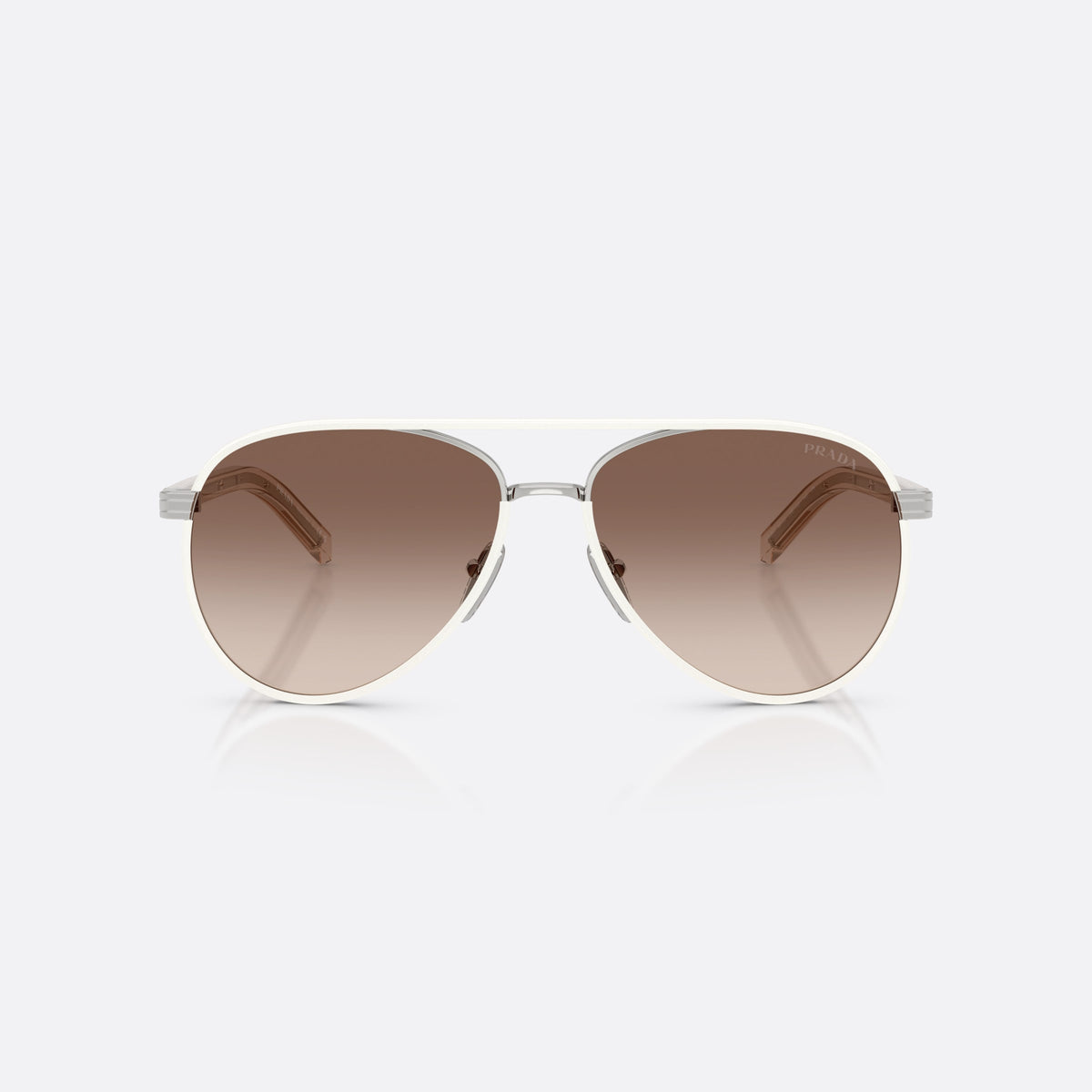 Prada PR B57S 23E10S sunglasses, silver pilot frame for women, double bridge with metal top, front view