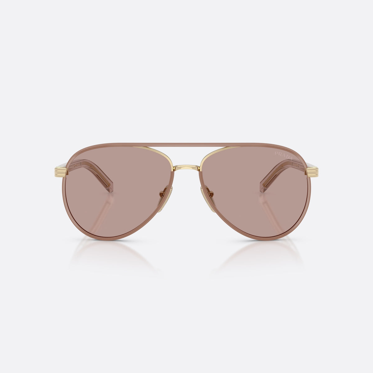 Prada PR B57S 24E20I sunglasses, gold pilot frame for women, double bridge with metal top, full rim frame, front view