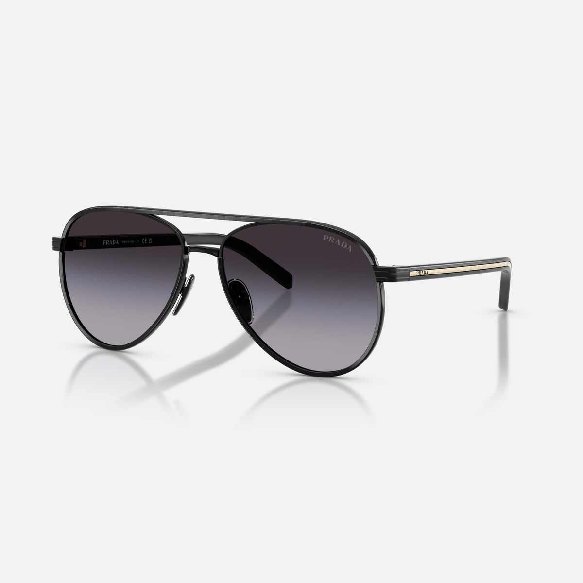 Prada PR B57S AAV90A sunglasses, black pilot frame for women, double bridge with top bar, brand lettering on temples