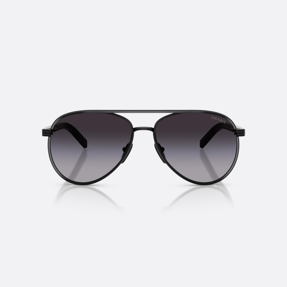 Prada PR B57S AAV90A sunglasses, black pilot frame for women, double bridge with top bar, brand lettering on temples, front view