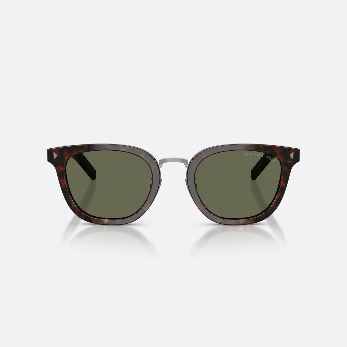 Prada PR C01SD 17N03R sunglasses, havana cat eye frame for men, brand logo on front corners, brand lettering on temples, front view