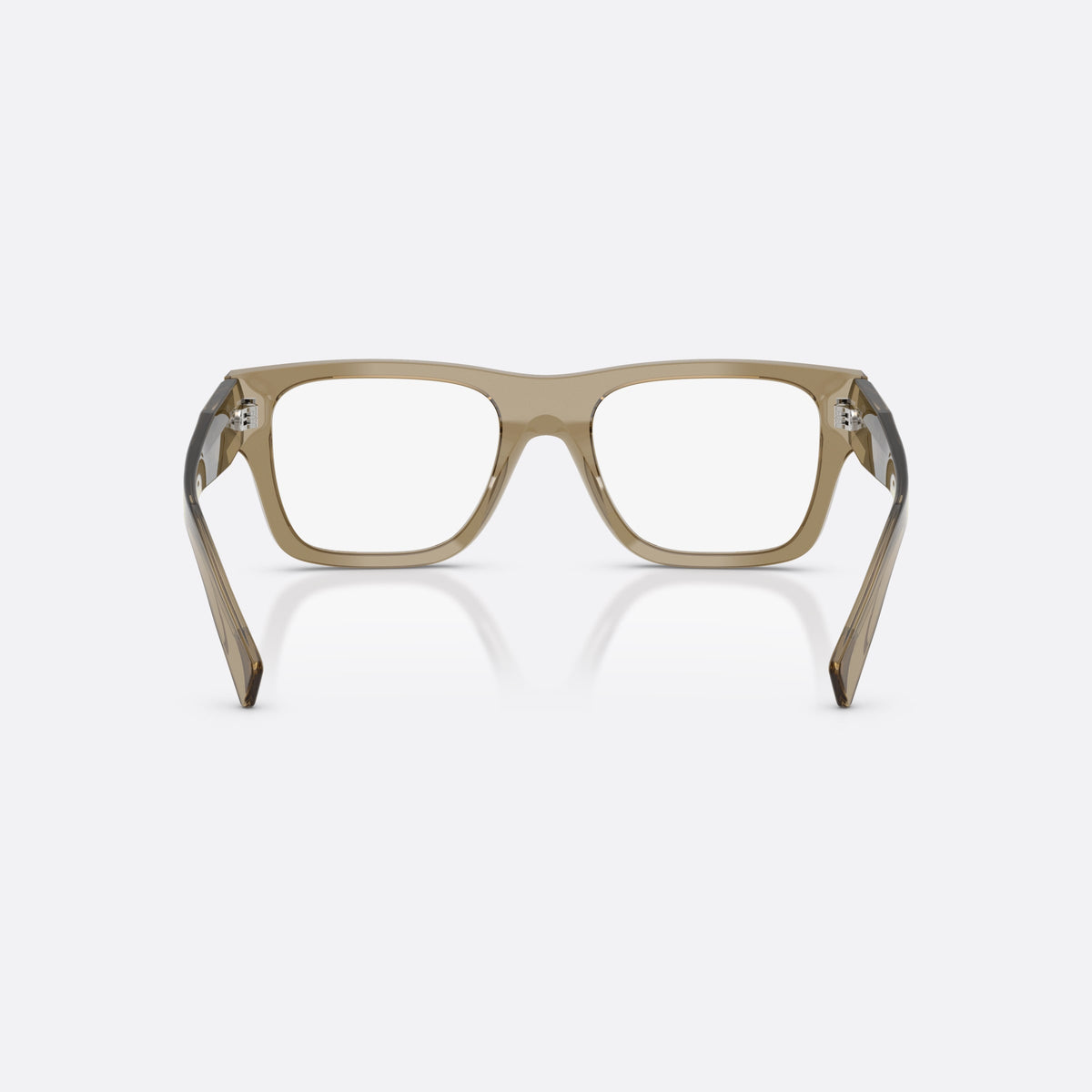 Prada PR C01V 22H1O1 eyeglasses, brown pillow frame for men, plain bridge, integrated into front, tapered temple tips, back view