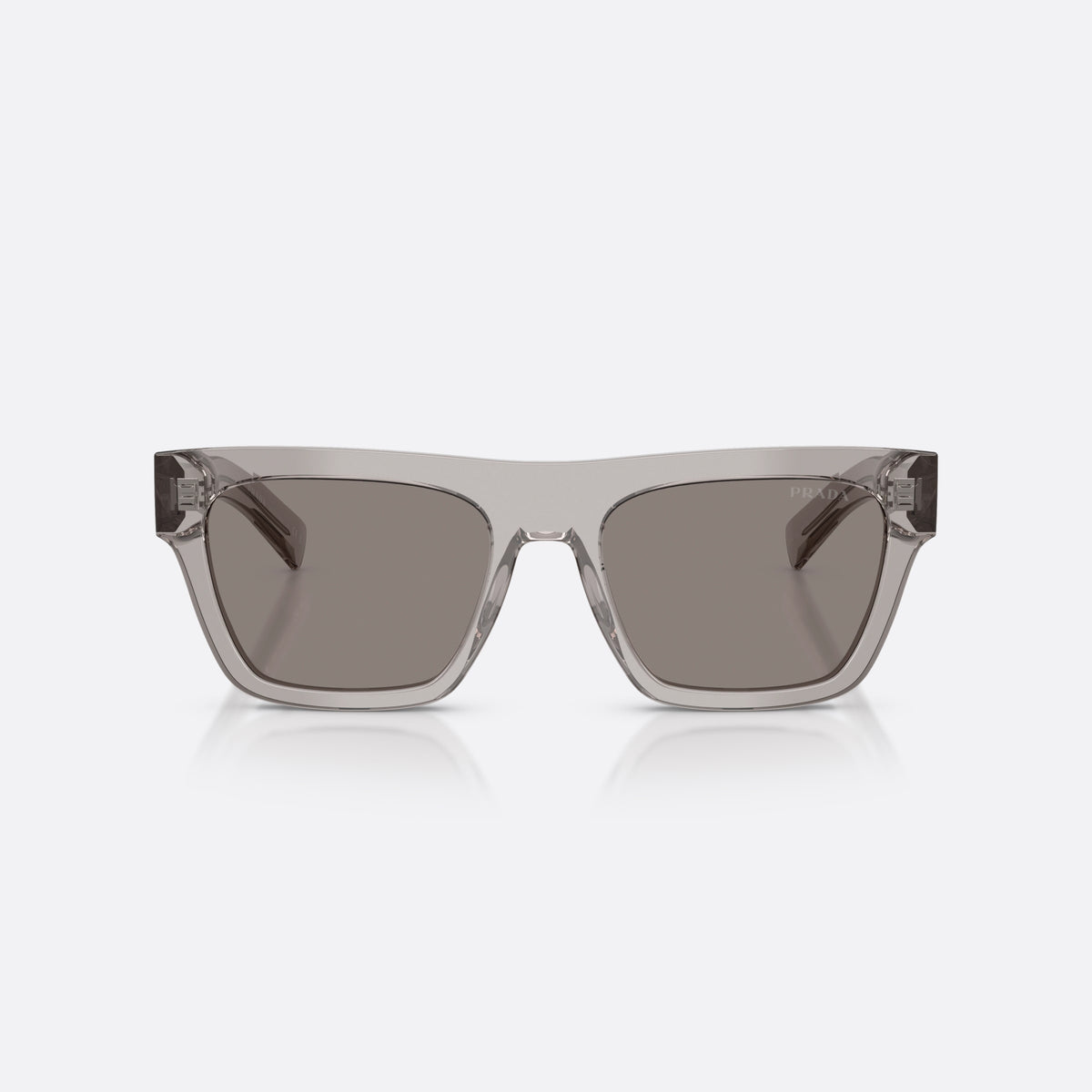 Prada PR C03S 10J80Q sunglasses, grey rectangle frame for men, plain bridge, brand lettering on temples, full-rim frame, front view