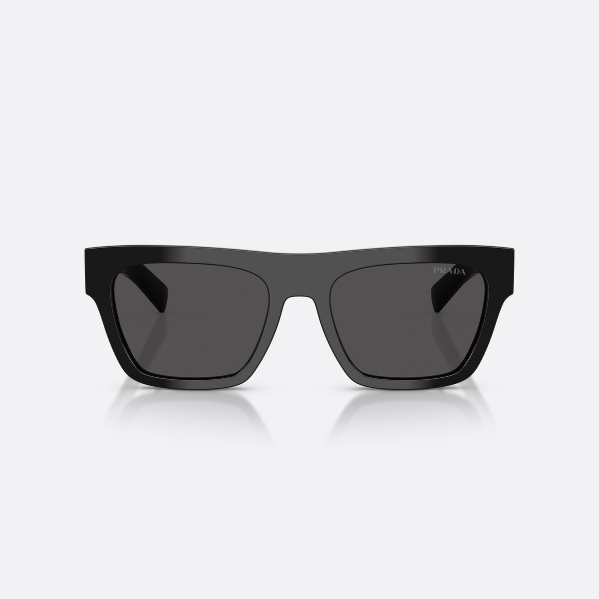 Prada PR C03S 16K08Z sunglasses, black rectangle frame for men, plain bridge, brand lettering on temples, full-rim frame, front view