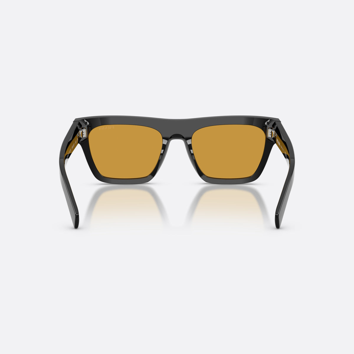 Prada PR C03S 16K50P sunglasses, black rectangle frame for men, plain bridge, brand lettering on the temples, full-rim frame, back view