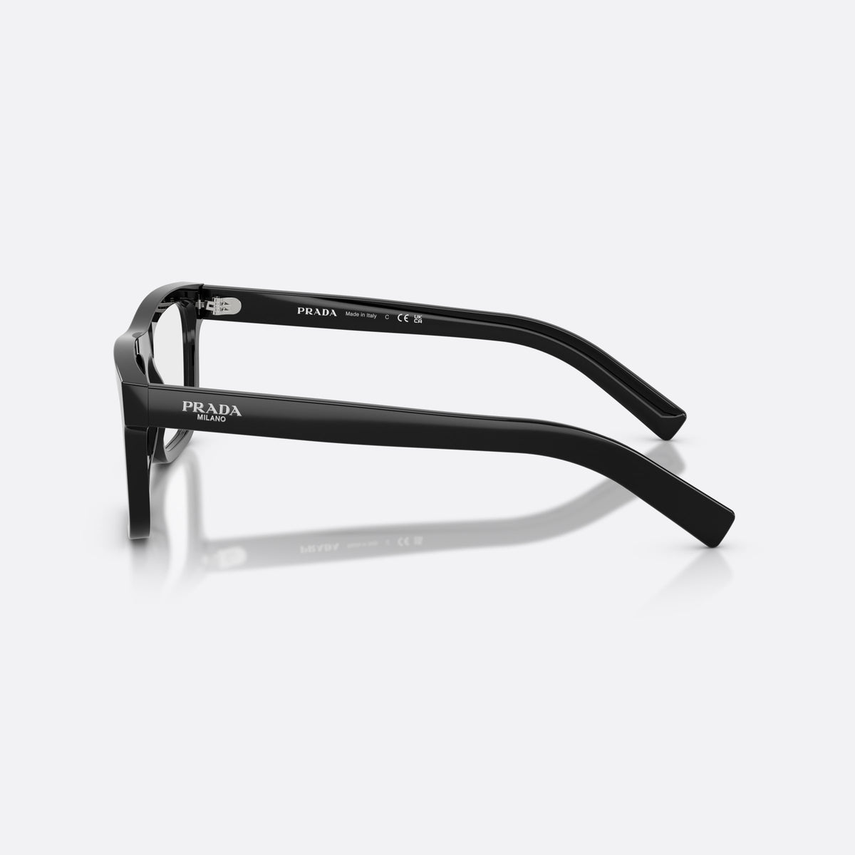 Rame ochelari de vedere Prada PR C03V 16K1O1, pillow negru, pentru bărbați, punte keyhole, literele brandului pe brațe, vedere laterală