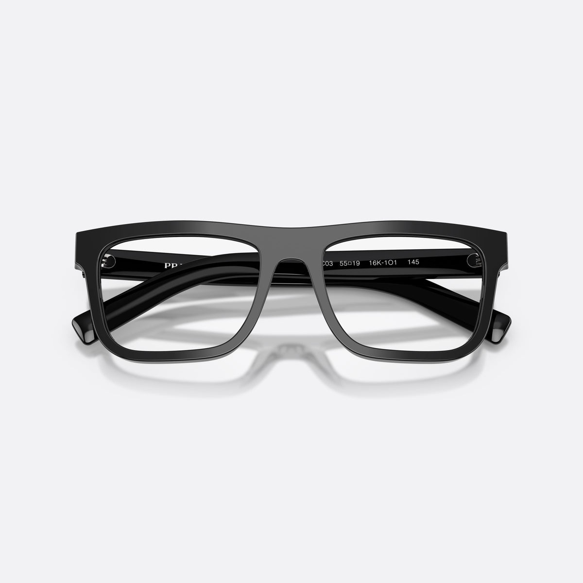 Rame ochelari de vedere Prada PR C03V 16K1O1, pillow negru, pentru bărbați, punte keyhole, literele brandului pe brațe, cu brațele pliate