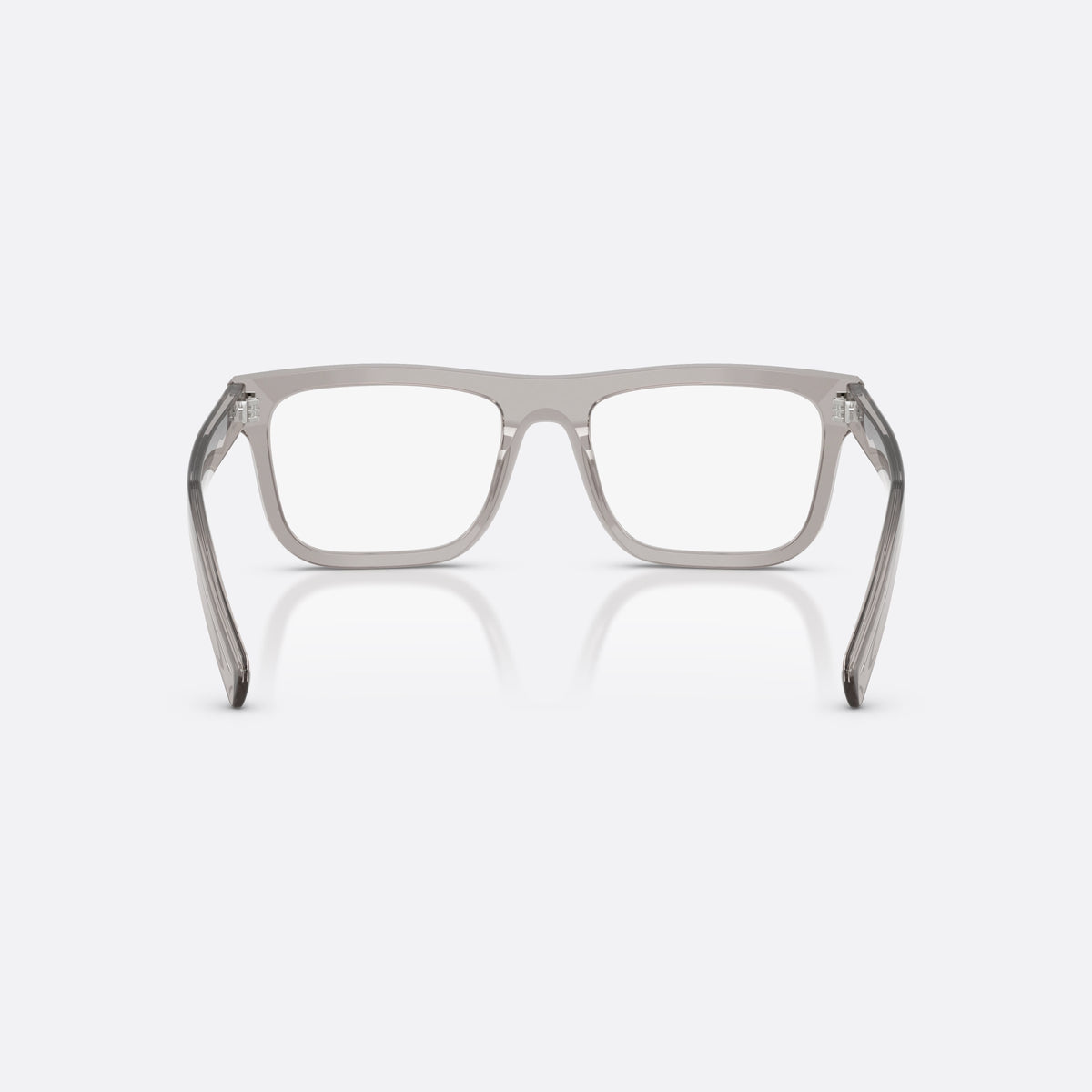 Prada PR C03V 18J1O1 eyeglasses, grey pillow frame for men, keyhole bridge, brand lettering on the temples, back view