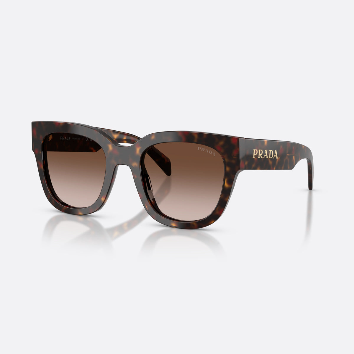 Prada PR C04S 17N80A sunglasses, havana square frame for women, plain integrated bridge, brand lettering on temples
