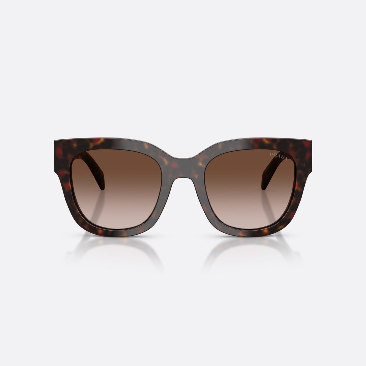 Prada PR C04S 17N80A sunglasses, havana square frame for women, plain integrated bridge, brand lettering on temples, front view