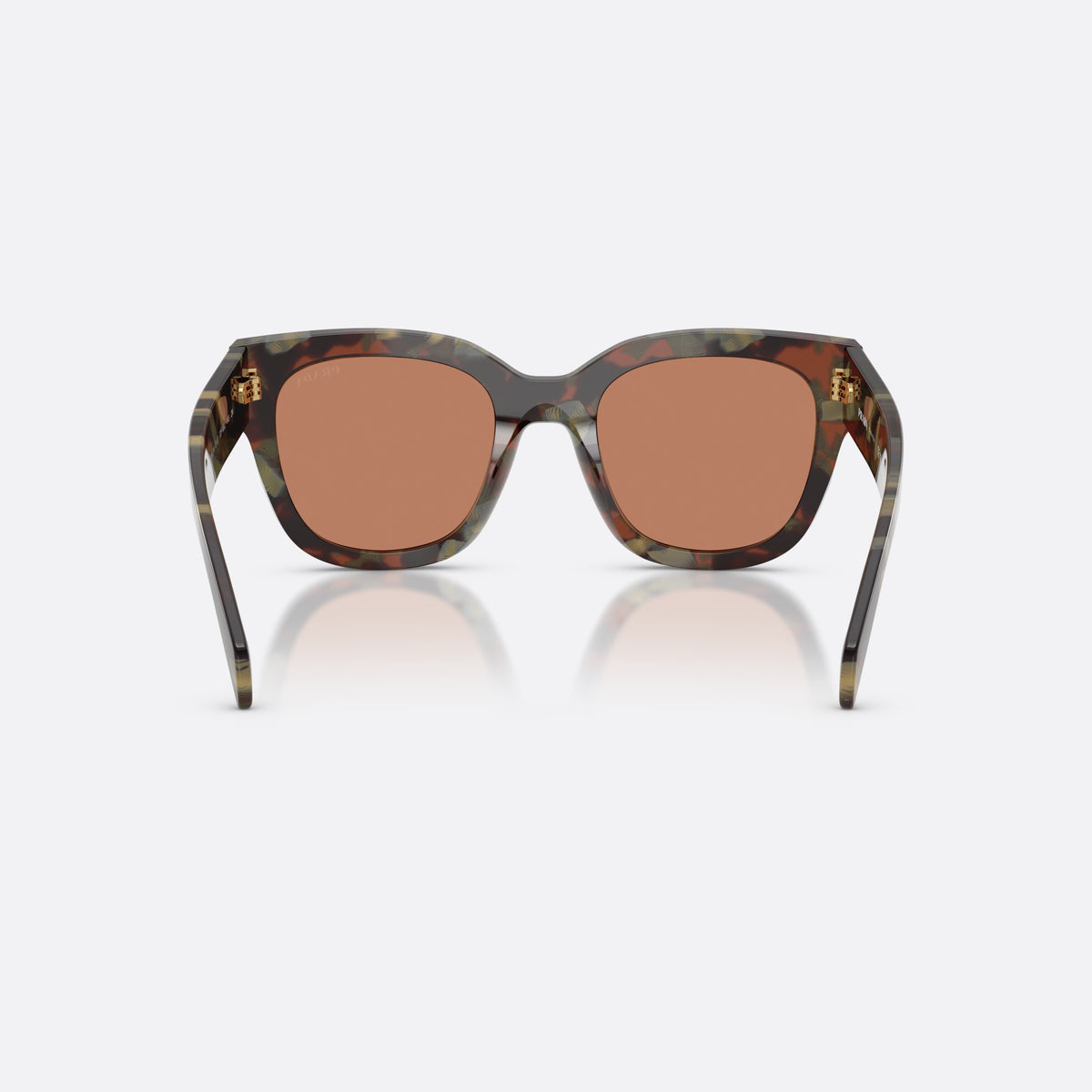 Prada PR C04S 22F90Q sunglasses, havana square frame for women, plain bridge, brand lettering on the temples, back view