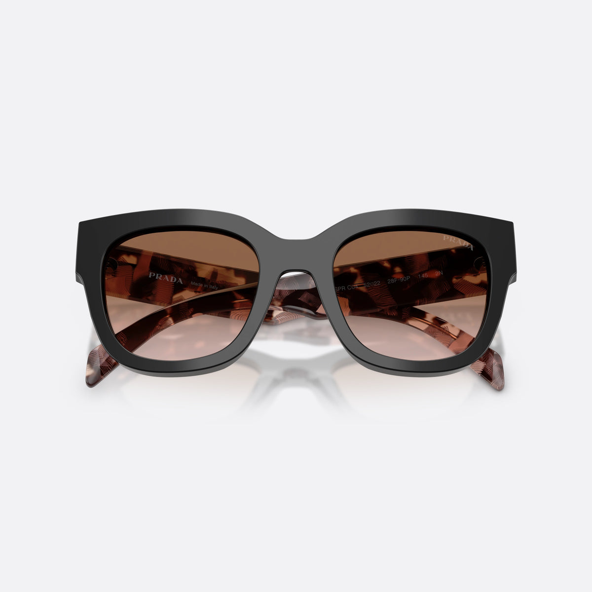 Ochelari de soare Prada PR C04S 28F90P, patrati negru, pentru femei, punte simplă, literele brandului pe brațe, ramă completă, cu brațele pliate