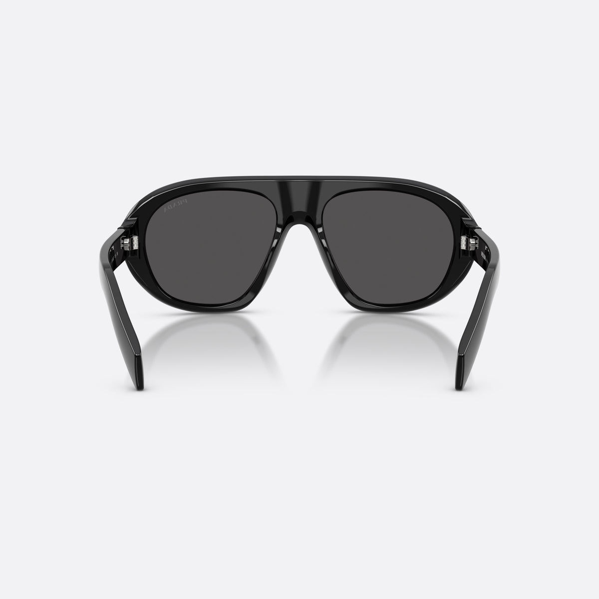 Ochelari de soare Prada PR C05S 16K08Z, neregulat negru, pentru femei, punte dublă simplă, literele brandului pe brațe, vedere din spate