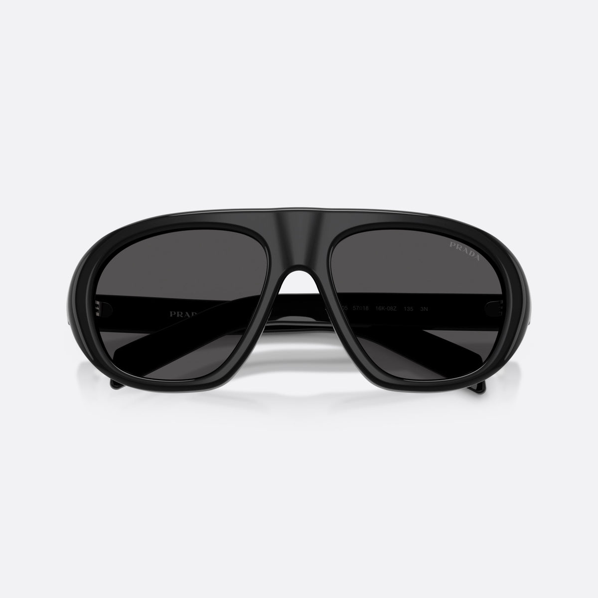 Ochelari de soare Prada PR C05S 16K08Z, neregulat negru, pentru femei, punte dublă simplă, literele brandului pe brațe, cu brațele pliate