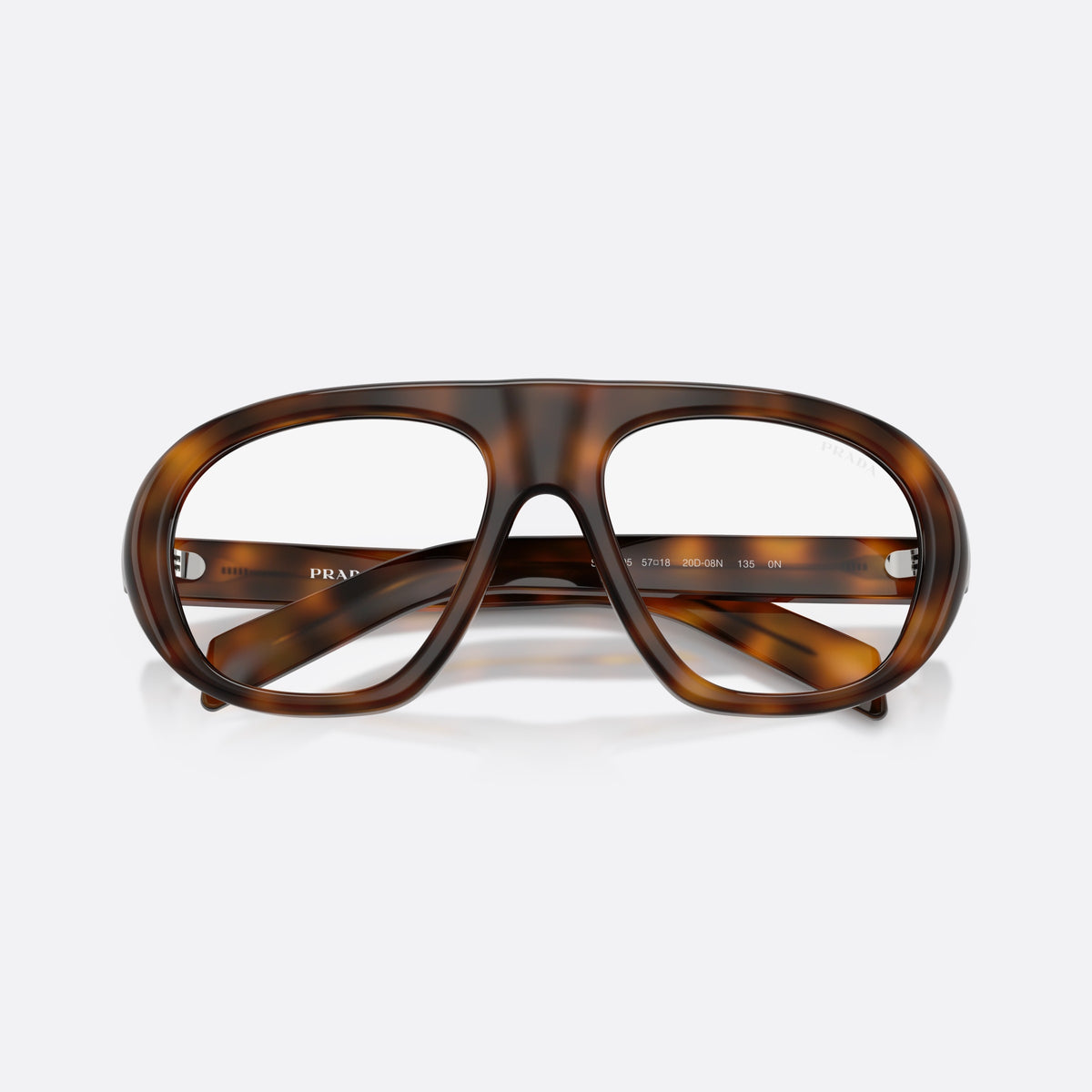 Prada PR C05S 20D08N sunglasses, havana irregular frame for women, saddle bridge with thick profile, full-rim frame, folded