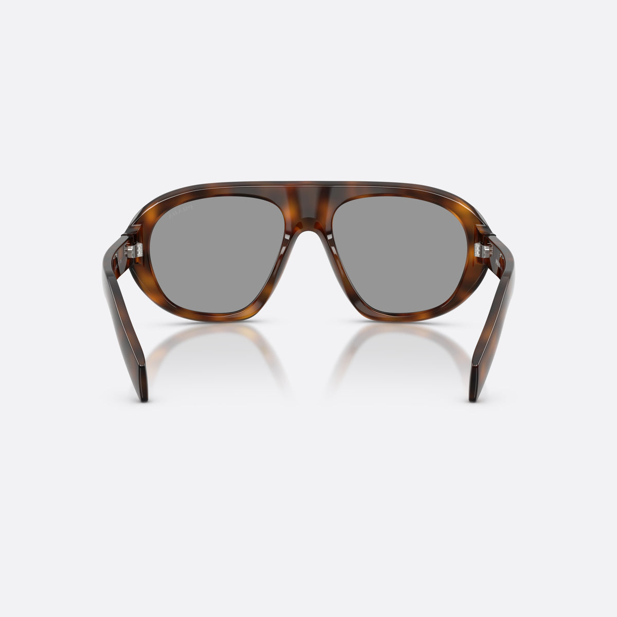 Prada PR C05S 20D50Q sunglasses, havana irregular frame for women, plain double bridge, brand logo on temple, full-rim frame, back view
